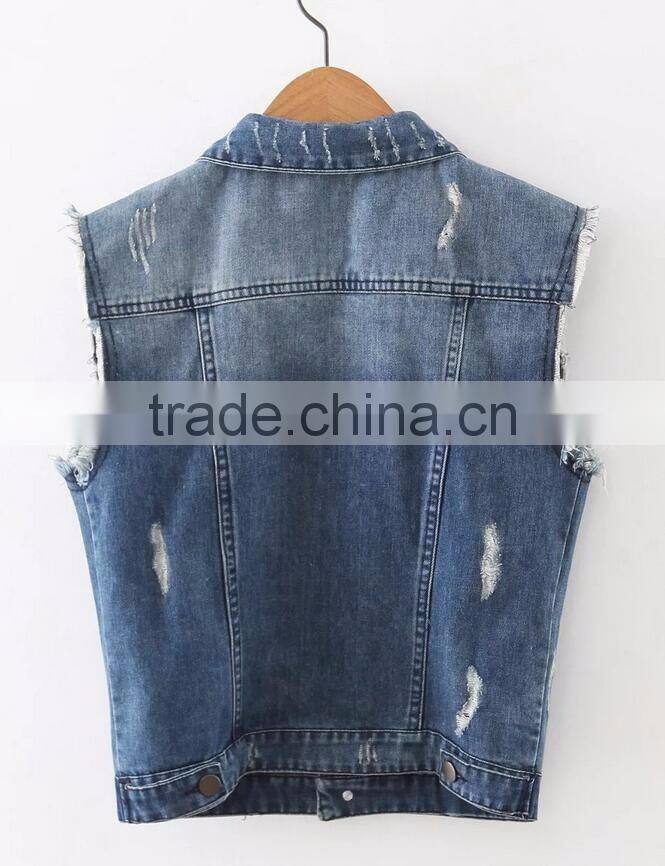 Runwaylover EY1065C Hot Sale 2017 Ladies Fashion Sleeveless Denim Jackets
