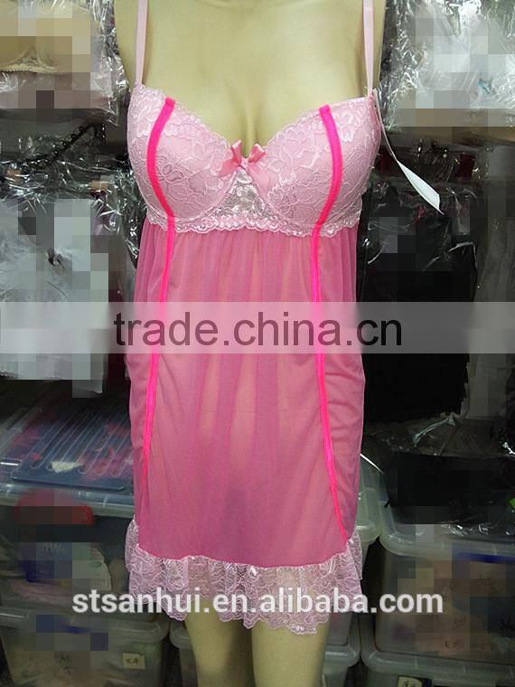 Fashion women top hot selling transparent lace lingerie from Shantou Sanhui factory