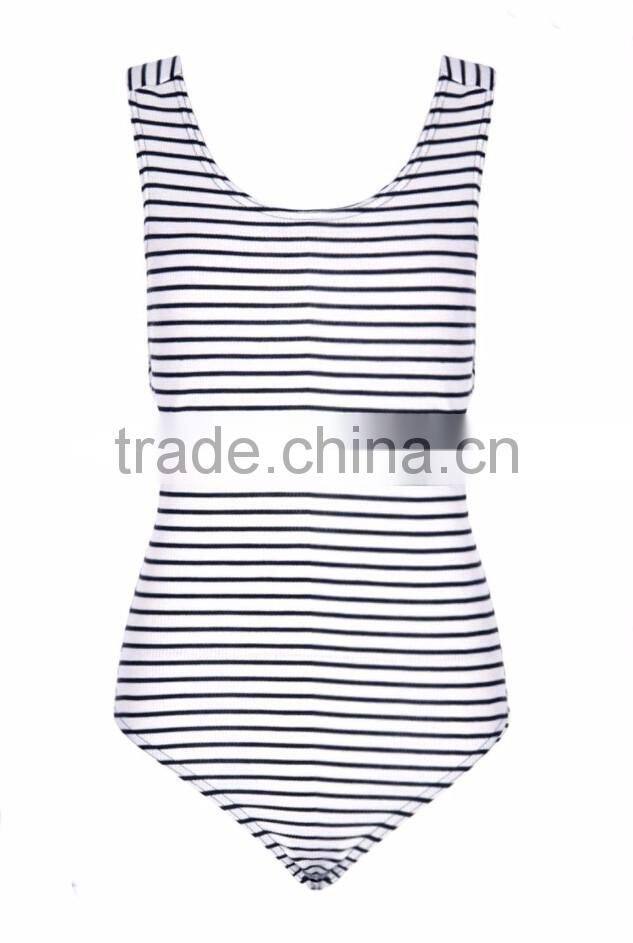 Sexy knot back stripe bodysuit women,fashion one piece bodysuit 2016
