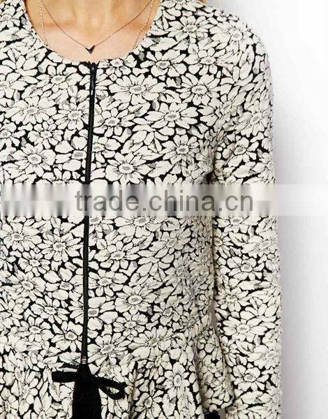 Flower Pattern Peplum Hem For Woman Jacket/Coat