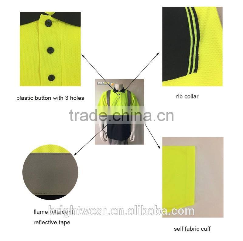 Hi vis 100% polyester reflective birdeye safety flame retardant polo shirt