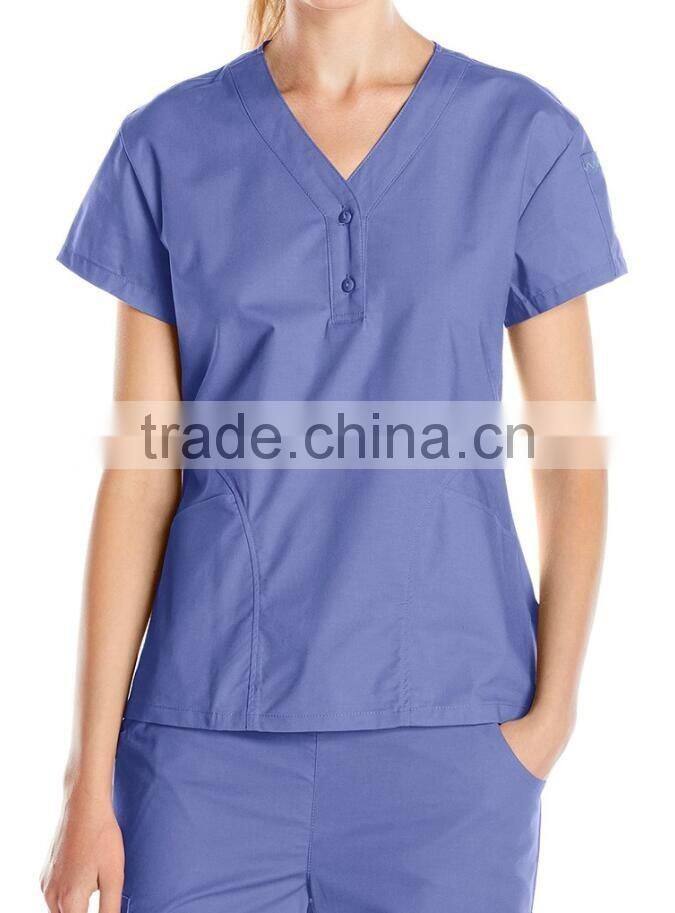 women's V-neck scrub top with closure hospital uniform