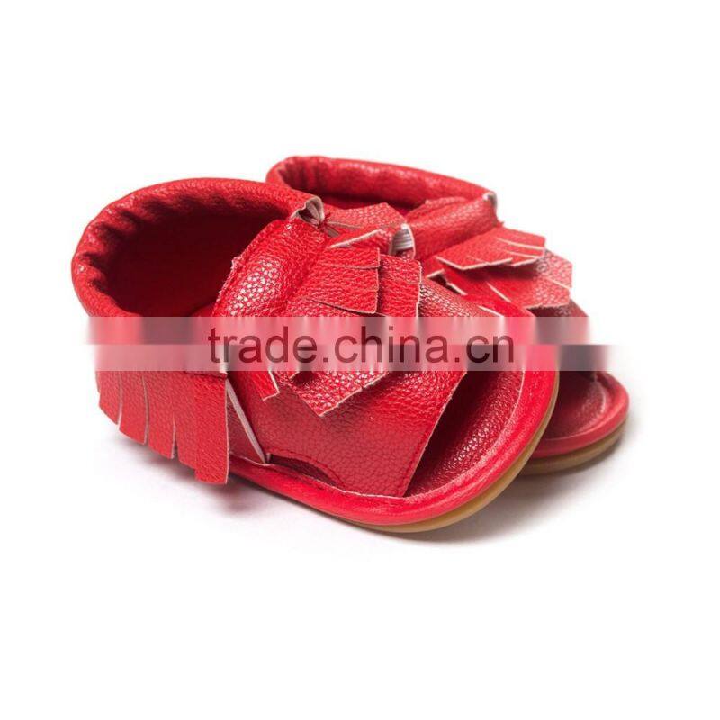 Artificial leather fringed baby summer sandals, hard sole baby summer sandals