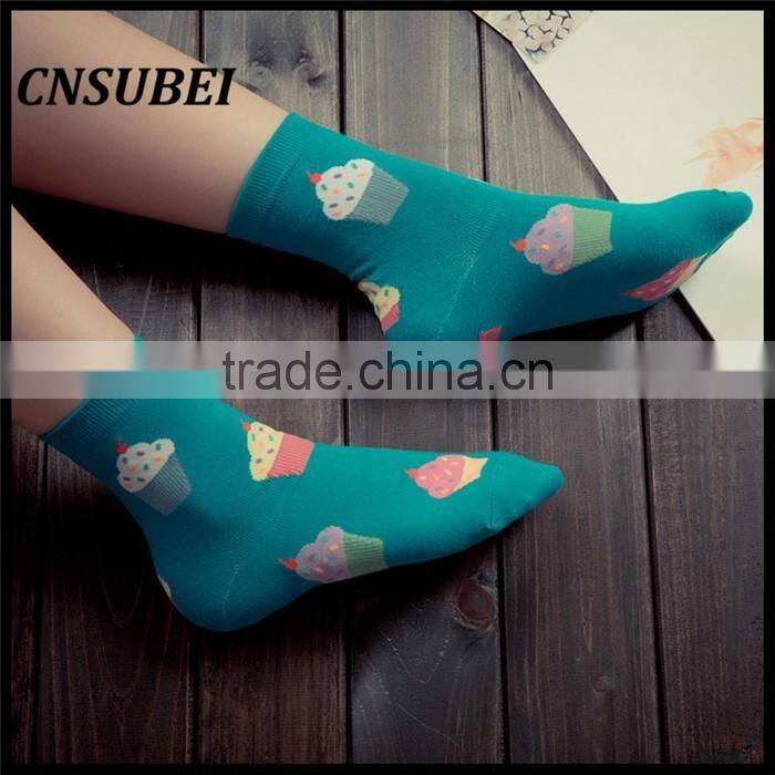 200 Needle fresh color korean cute cartoon ice cream women tube socks for young girl normal wearing