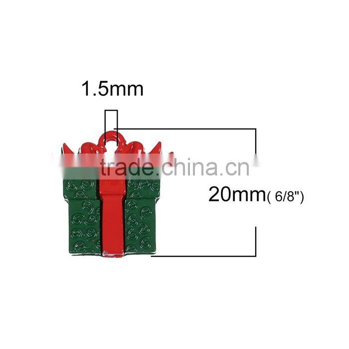 Zinc Based Alloy Christmas Charms Gift Box Green Red Painting