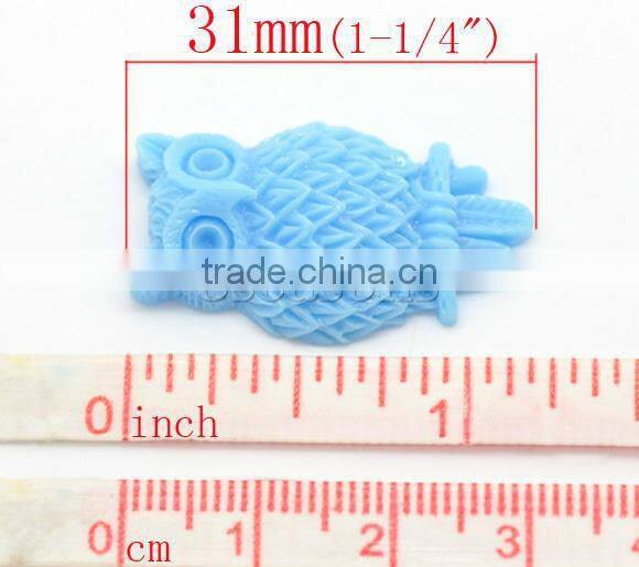 Blue Resin Owl Halloween Ornaments Cameo 31x18mm(1-1/4"x3/4"), sold per packet of 20