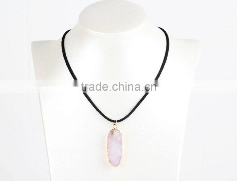 Natural Crystal Quartz Stone Gold Plated Pendant Womens Irregular Necklace