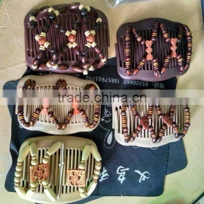 Hot Saling Diy Fashion European Style Brown White Elastic Wooden Beaded Magic Comb Jewelry