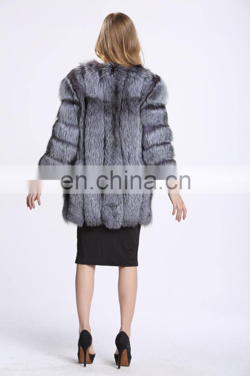 Latest Women Fashionable Fox Fur Jacket Lovely Beautifur Real Silver Fox Fur Coat Sex