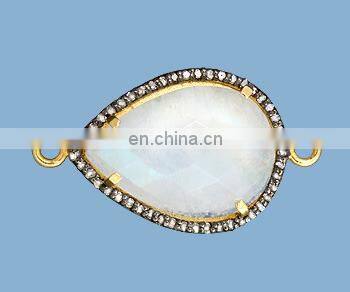 Pave Diamonds !! Handmade 925 Sterling Silver Faceted Flashy labradorite moonstone Gemstone Connector