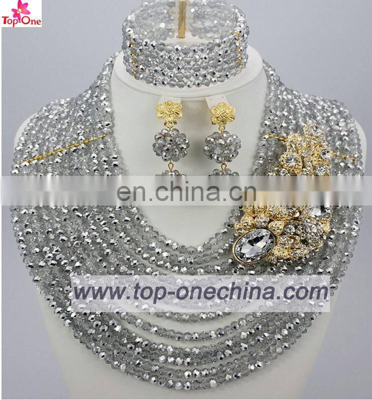 2016Wedding jewelry set silver color African bead necklace for bridalHandmade jewelry for lady