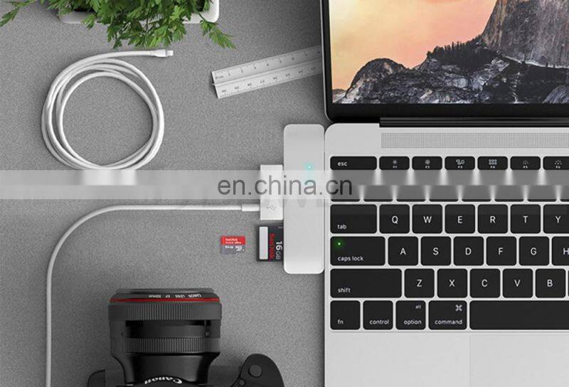 Aluminum Multi-Port Adapter Type-C USB 3.0 5 in 1 Combo Hub with USB-C Charging Port,2 USB 3.0 Ports, SD/Micro Card Reader