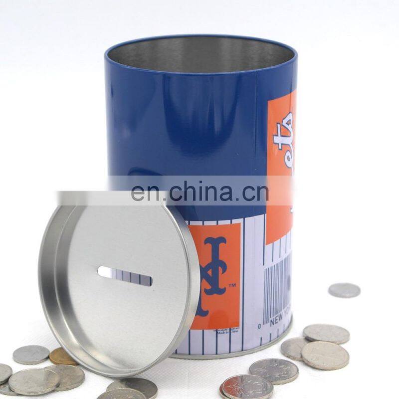Custom recycled round metal tin box container for money wholesale