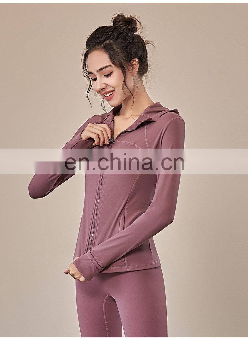 European and American fall/winter hooded sportswear women women's long-sleeved zipper tight-fitting yoga wear