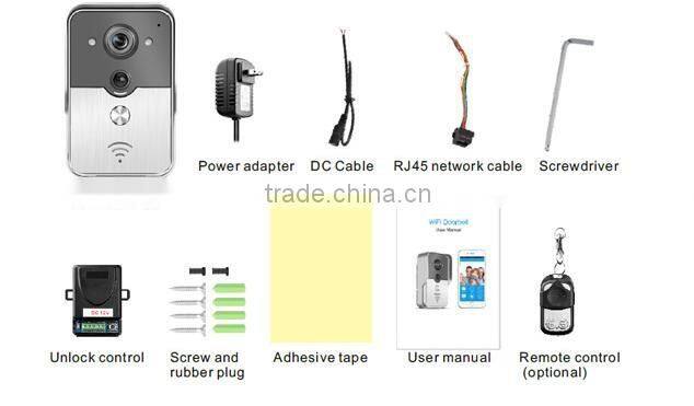 P2P cloud service PIR night view Real time video and audio WIFI video door bell for unlock video door phone