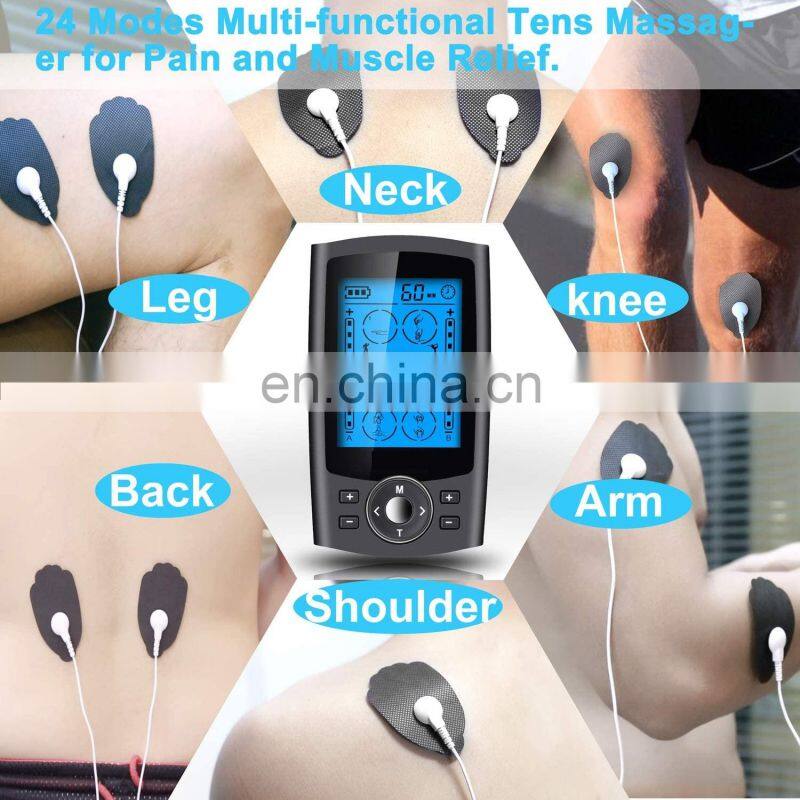 Dual Channel TENS EMS Unit 24 Modes Muscle Stimulator for Pain Relief Therapy, Electronic Pulse Massager Muscle Massager