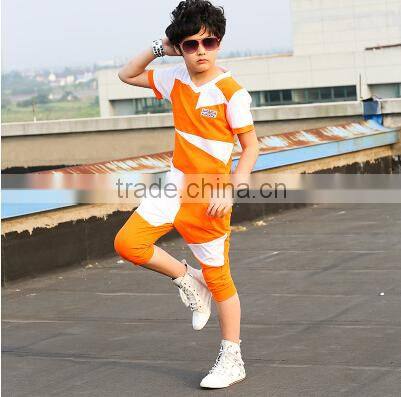 2015 boy Sports Wear Plain T-Shirt and Sport strip Pants / Wholesale Clothing Made in China Jiangxi