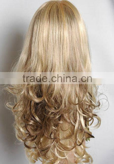 Top quality Mixed color full lace wig with fringe