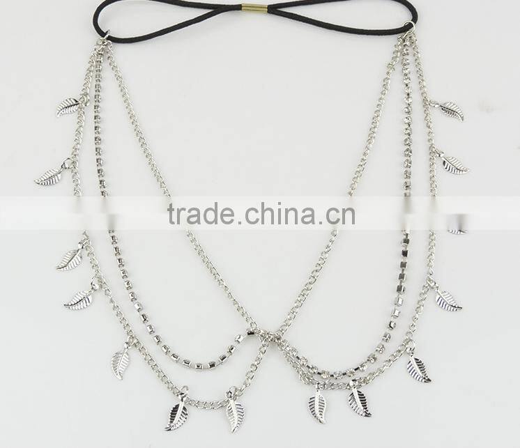 Lady's Fashion Metal Chain Jewelry Layer Leave Tassel Hair Band Europe and America Hot Selling