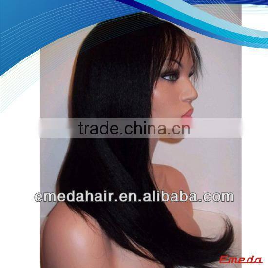 Cheap Indian remy hair invisible hairline yaki short full lace wigs for black women