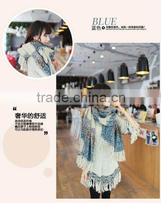 Tassel Striped Mohair Women Winter Scarf