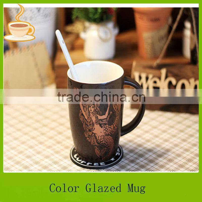 Ceramic travel mug, Travel coffee mug with spoon LJ-4187