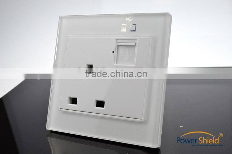 Glass Panel Britian Type G power Adapter with Dual USB outlet wall socket 230V 13A