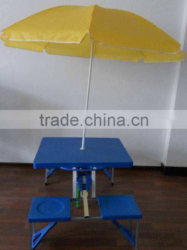 Outdoor Portable Folding Plastic Camping Picnic Table with 4 Chairs and 1 parasol