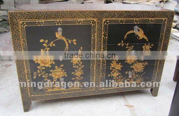 chinese antique furniture_Tibet black nice golden flower six drawers cabinet