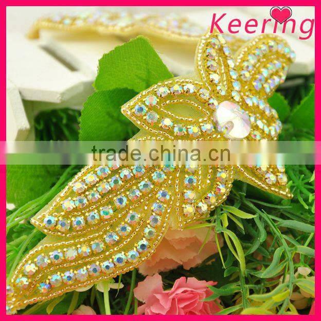 10 years factory experience wholesale gold AB rhinestone appliques WRA-715