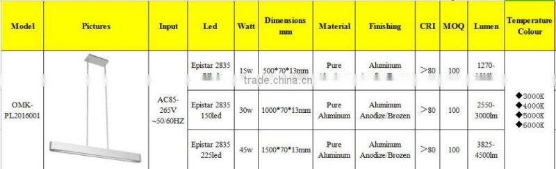 15w/30w/45w ultrathin streamline pendant linear light