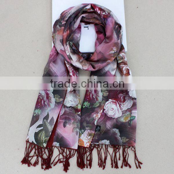 lady 100% silk digital inkjet double layer scarf fashion turkish hijab