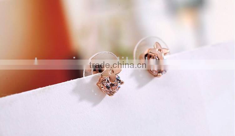 JINSE Rose Gold Plated Four Leaves Shape Earrings Made With Big Zircon