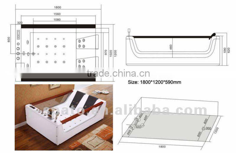 Glass bathtub with wooden handrest for hot tub