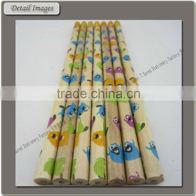 7"Black Lead Round Shpae HB Cartoon Pencil With Eraser