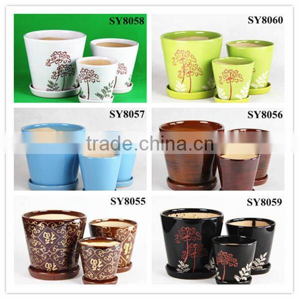 Glazed pots for indoor ceramic sky blue flower pots