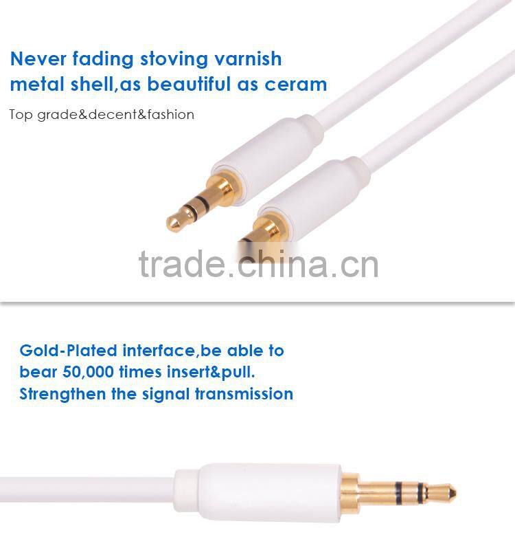 Step Down Design White Metal Shell 3.5mm Male To Male Stereo Audio Car Aux Cable