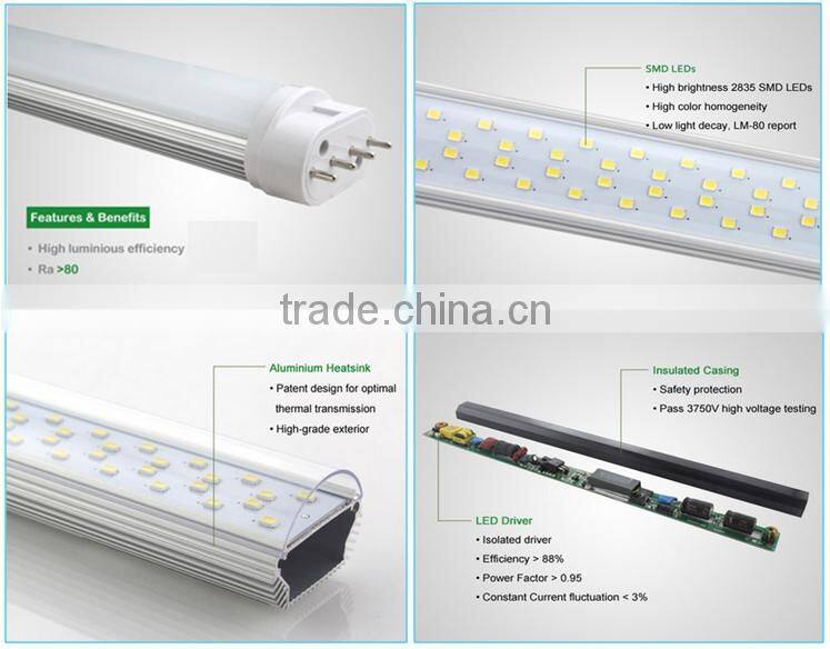 SMD 2835 Chip High Lumen CRI 80 IP44 Rating 18W 2G11 LED PL-L 4Pins Tube Light from Shenzhen