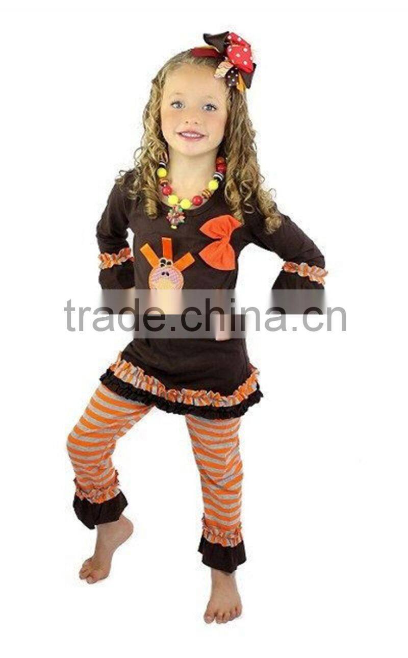 wholesale childrens cotton orange chevron thanksgiving baby girls boutique clothing