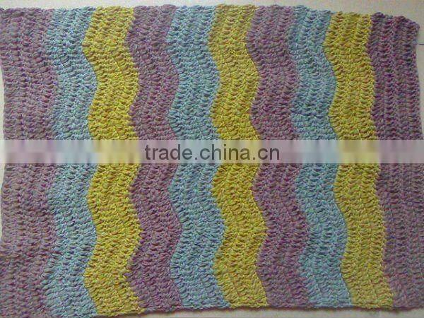50%Cotton50%acrylic Blend waved stripes crochet Blanket 2012