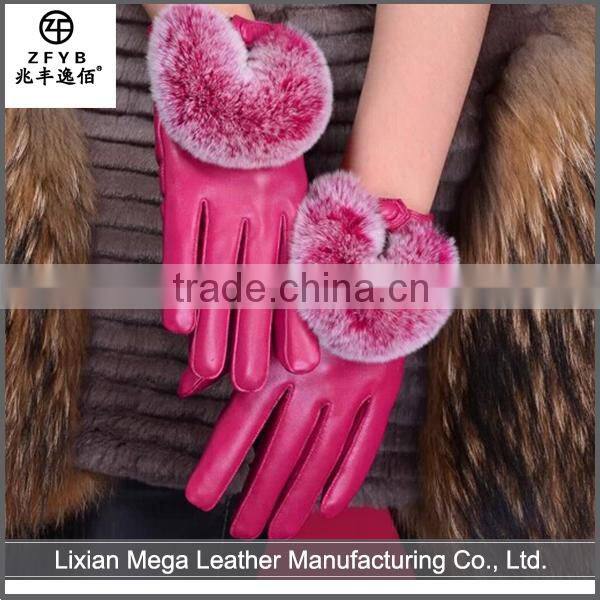 2016 new style Woman Hand Sewing Gloves Fur Leather Gloves