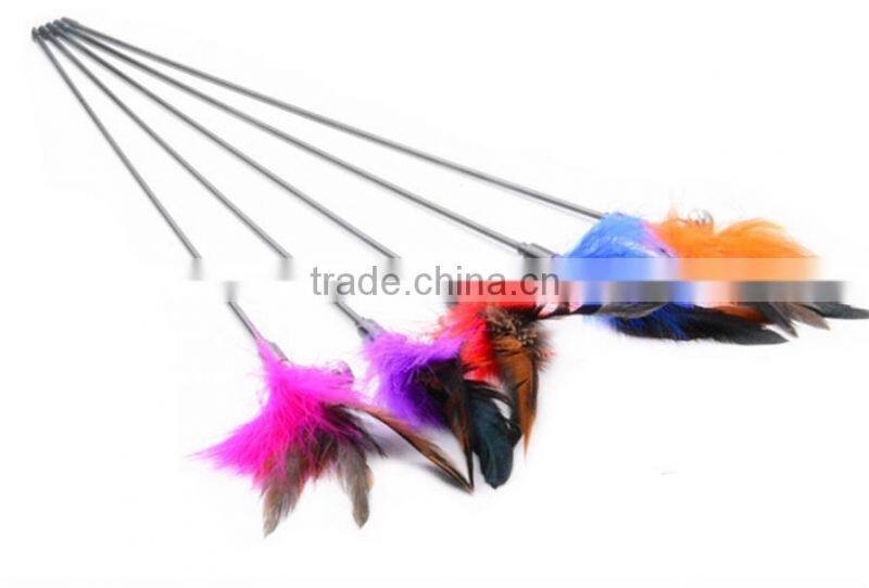 Turkey feather cat teaser ,p0w7c cat toy feather on stick for sale