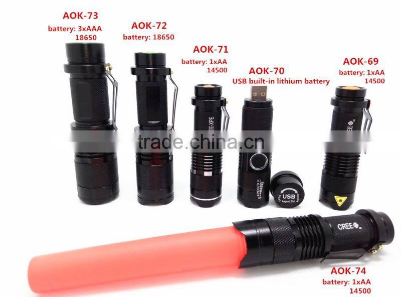 A-OK high-quality Mini Black Brand 2000LM Waterproof LED Flashlight 3 Modes Zoomable LED Torch penlight