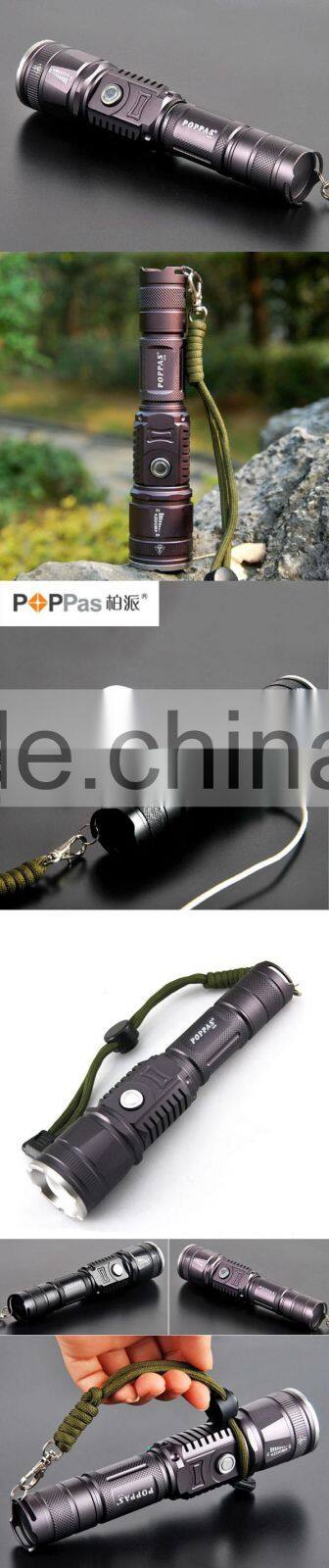 POPPAS 6611 Newest USB led flashlight hunting waterproof high-power led flashlight with power bank