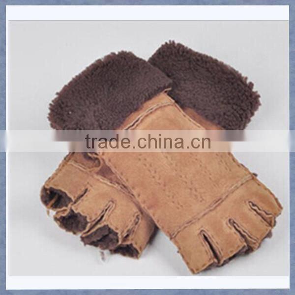Sell Yellow Color Half Finger Sheepskin Fur Gloves and Mitten For Lady
