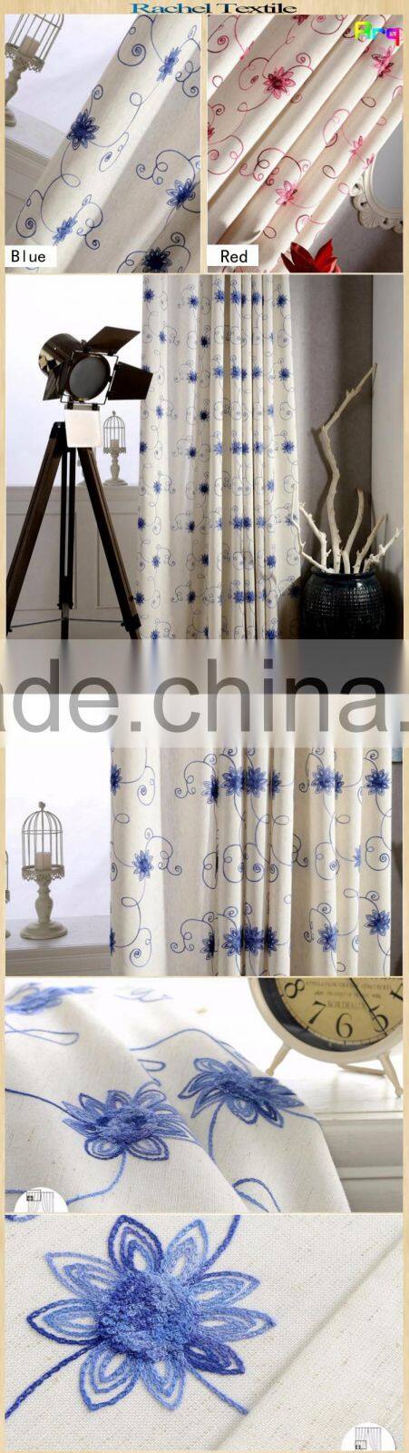 New luxury european curtain- one uni color chain embroidery T/C fabric half blackout