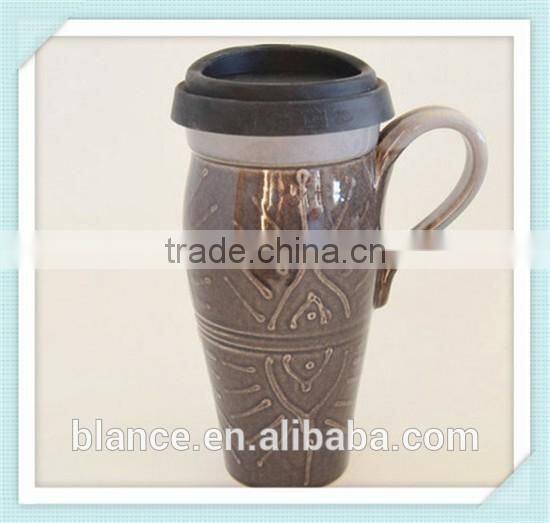 Coffee Travel Mug with Lid, Large Ceramic Commuter Mug with Handle, 24 oz Stoneware Coffee Mug