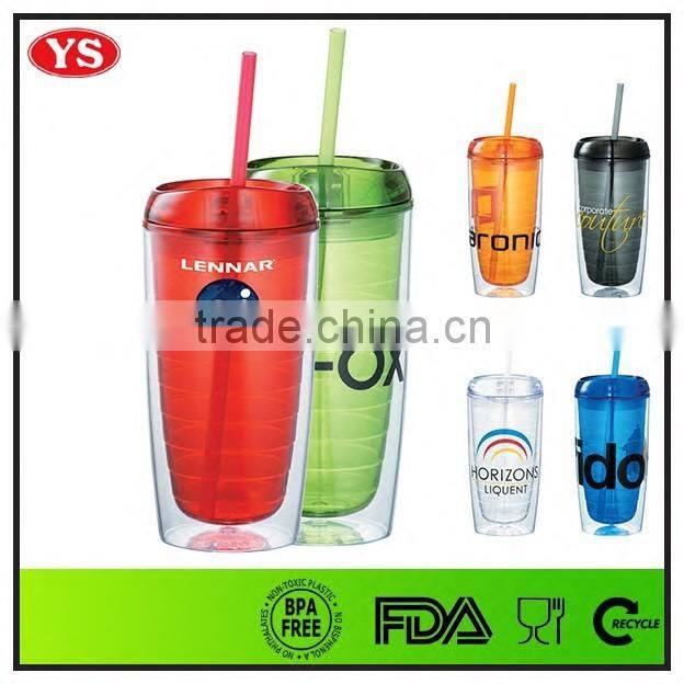 16oz bpa free double wall plastic tumbler with straw with custom logo