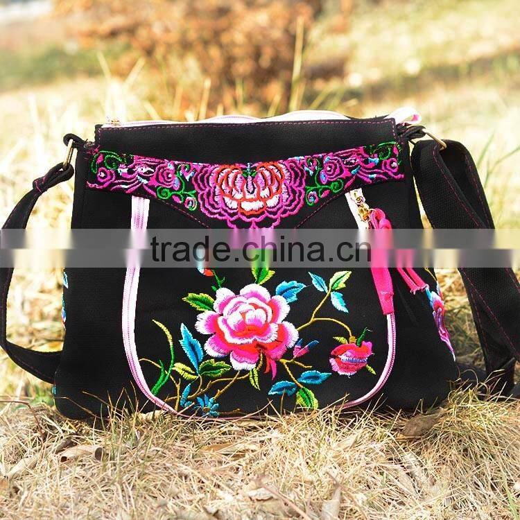 Embroidery shoulder bag/messenger bag canvas 2016 new peony flower shoulder bag women