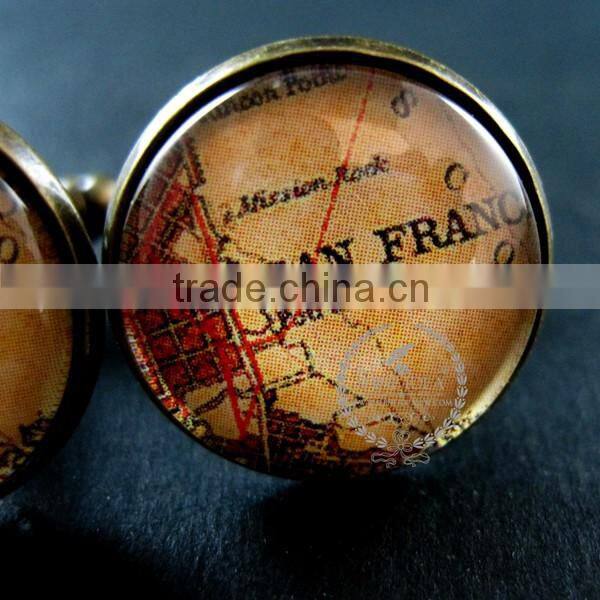 20mm vintage antiqued bronze San Francisco old map art collage glass cabochon round cufflinks fashion wedding cuff links 6600038